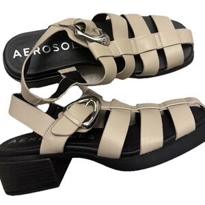 Aerosoles Dapper Fisherman Heeled Sandals Block Heel Nude Tan Women’s Size 7 1/2